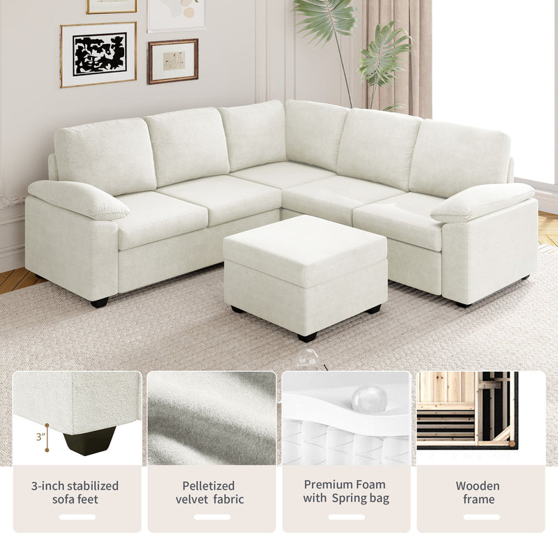 Modern Velvet Sectional Sofa Set, Large U Shaped Upholstered Corner Couch With Ottoman, Armrest Pillow, 6 Seat Indoor Furniture For Living Room