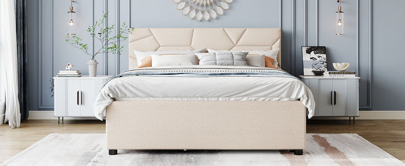 Upholstered Platform Bed With Brick Pattern Headboard And Twin Long Size Trundle