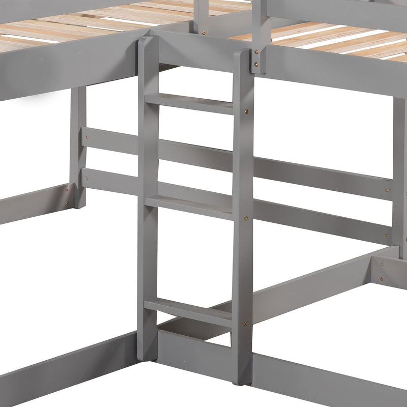 L-Shaped Bunk Bed With Slide And Short Ladder