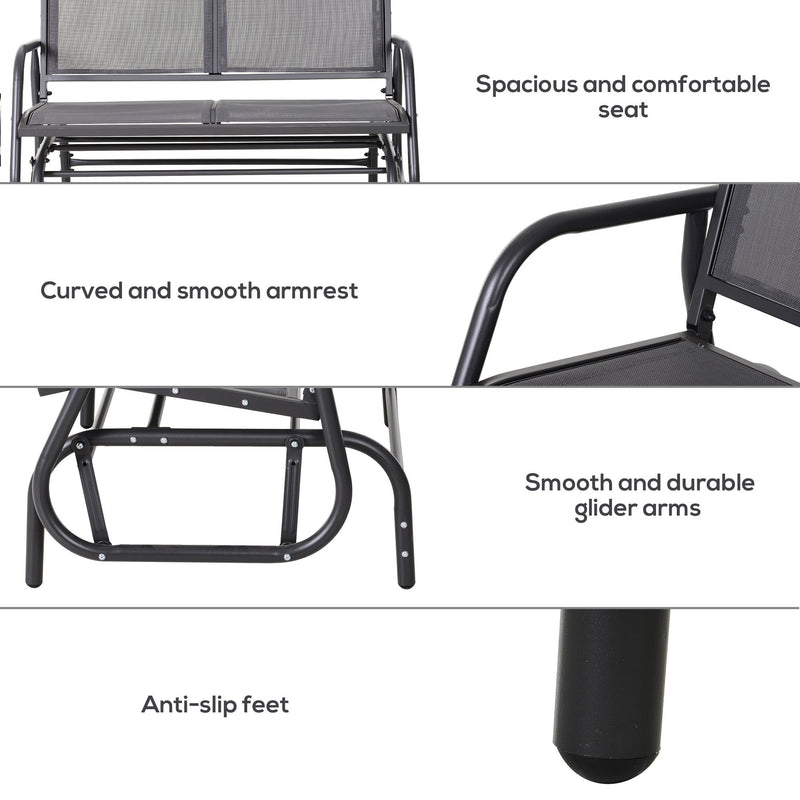 Outsunny - 2 Person Outdoor Glider Bench, Patio Double Swing Rocking Chair Loveseat With Powder Coated Steel Frame For Backyard Garden Porch - Gray