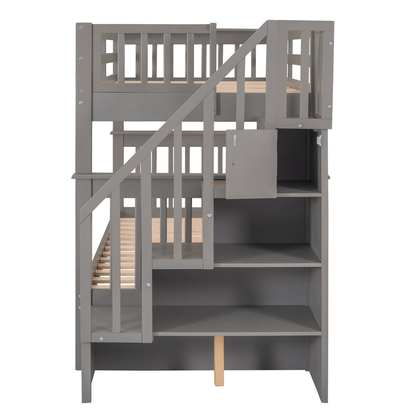 Stairway Twin-Over-Twin Bunk Bed with Storage and Guard Rail for Bedroom, Dorm, Gray color(OLD SKU :LP000109AAE)