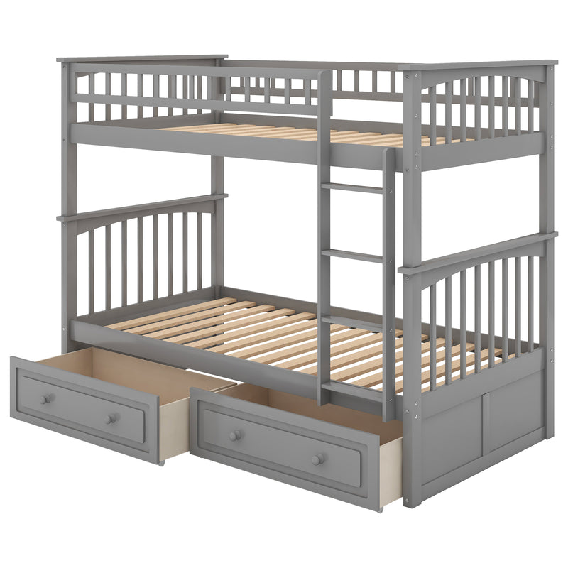 Twin over Twin Bunk Bed with Drawers, Convertible Beds, Gray(Old SKU: SM000240AAE-1)