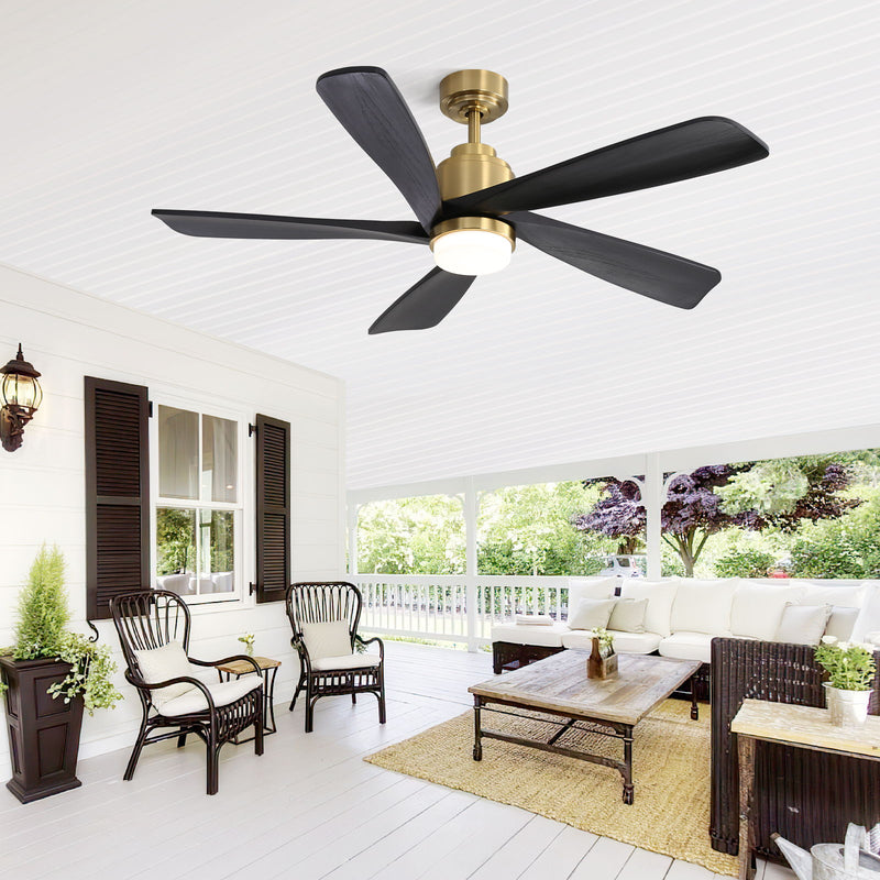 Modern Ceiling Fan With Dimmable Led Light 5 Solid Wood Blades Smart Remote Control Reversible Dc Motor Ceiling Fan - Gold