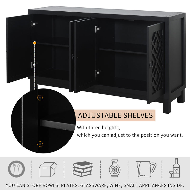 Large Storage Space Sideboard, 4 Door Buffet Cabinet With Pull Ring Handles For Living Room, Dining Room