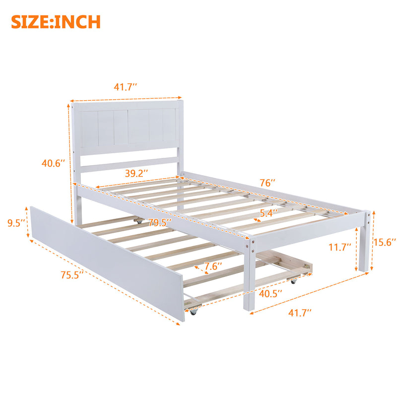 Twin Size Platform Bed With Trundle - White