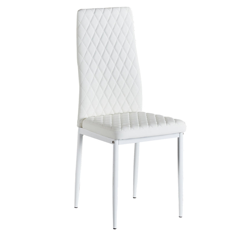 Modern Minimalist Dining Chairs, Fireproof Leather Sprayed, Metal Pipe Diamond Grid Pattern