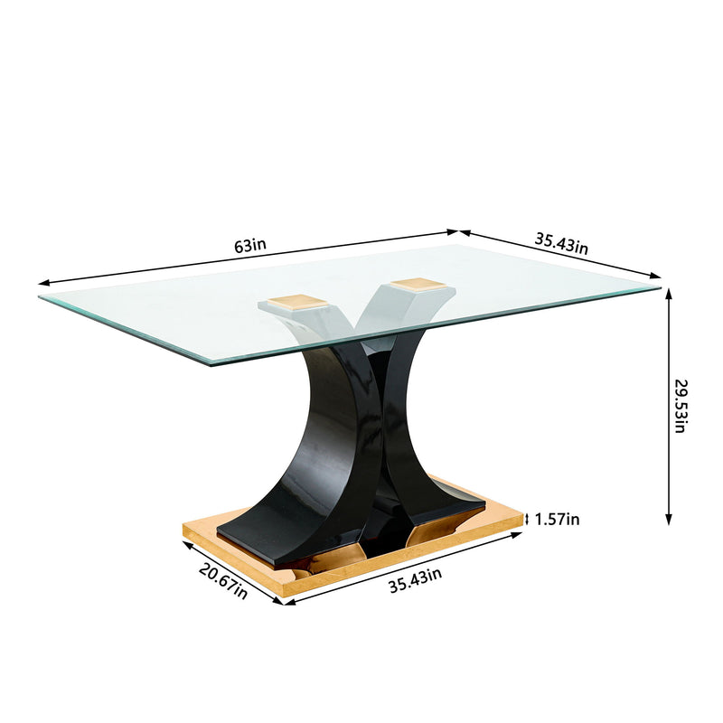 Modern Style Glass Dining Table, Elegant Transparent Design, Solid Support Base, Black Dining Chair Set, Gold-Plated Chair Legs, Suitable For Restaurant Kitchens