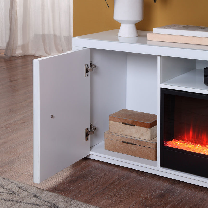 Reid - TV Stand With Fireplace And Speaker - White