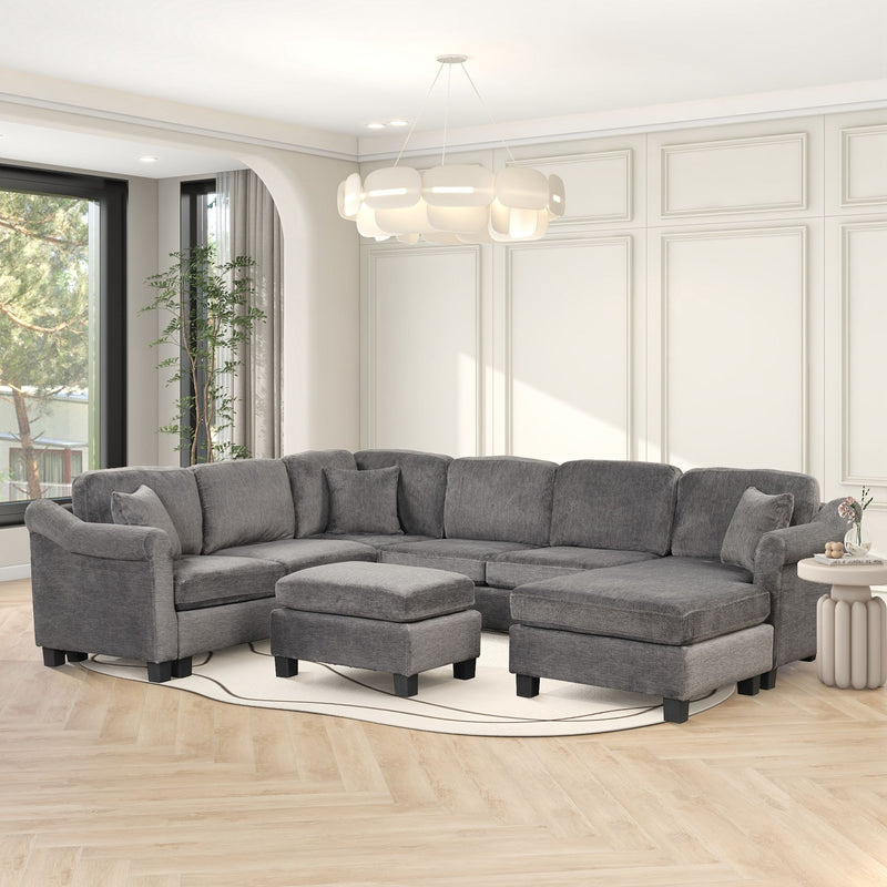 4 Pieces Sectional Sofa With Ottoman With Right Side Chaise