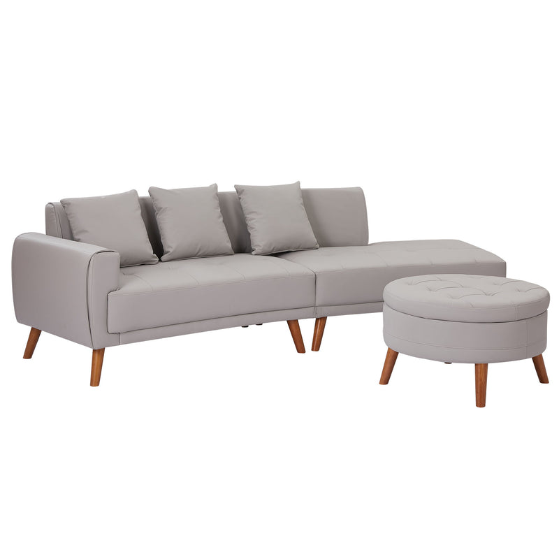 Contemporary Sofa Stylish Sofa Couch With A Round Storage Ottoman And Three Removable Pillows For Living Room