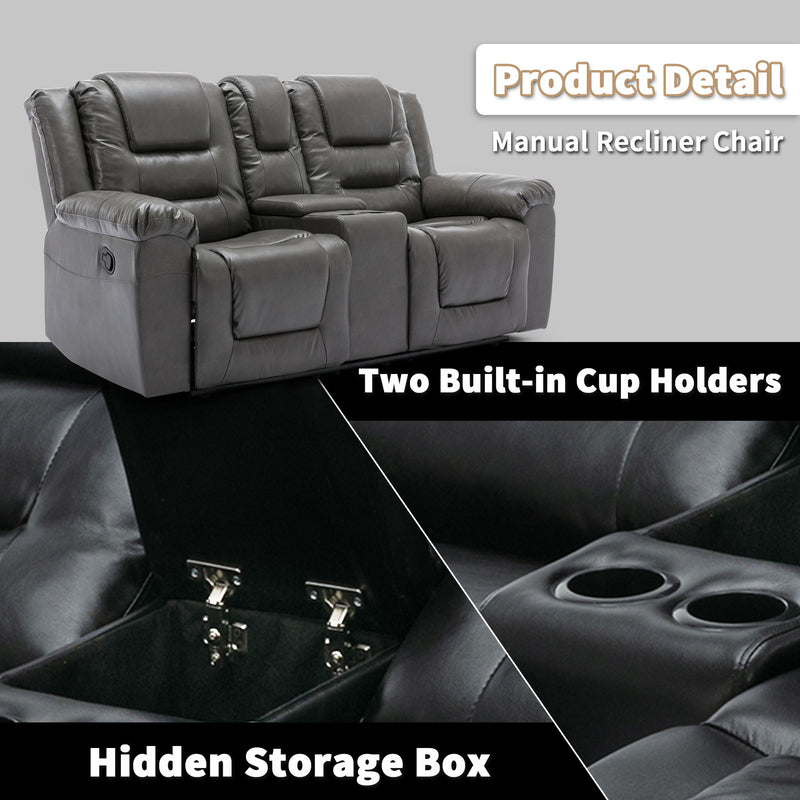 Home Theater Recliner Set Manual Recliner Chair With Wide Armrest, Two Built-In Cup Holders For Living Room