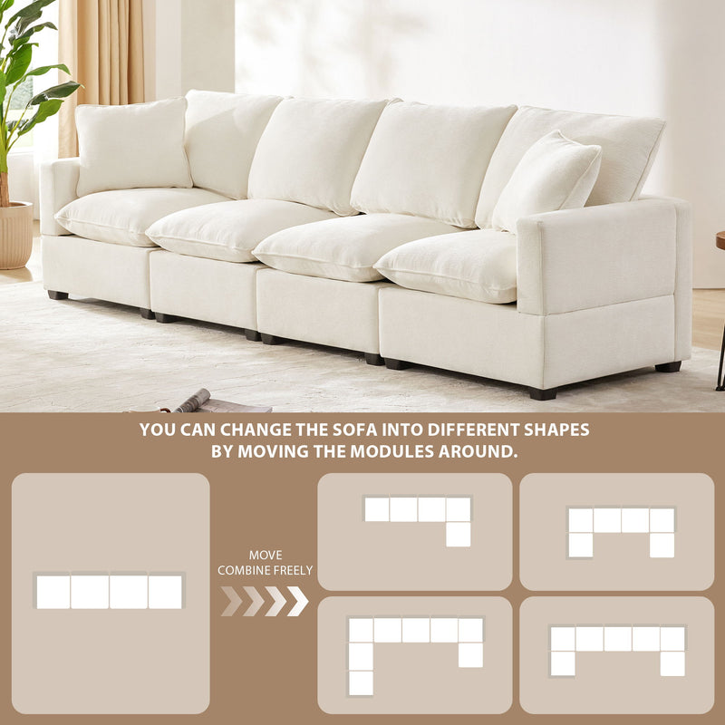 Modern Modular Sofa, 4 Seat Chenille Sectional Couch Set With 2 Pillows Included, Freely Combinable Indoor Funiture For Living Room, Apartment, Office