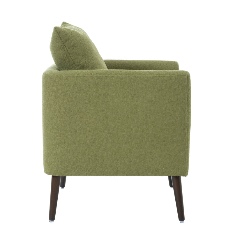 Barrel Chair, Modern Accent Chair, Fabric Armchair Club Chair, Upholstered Arm Chair With Solid Wood Legs, Waist Pillow, Padded Single Chair For Living Room / Bedroom / Study / Waiting Room - Olive Green