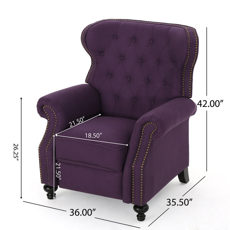 Accented Push Back Recliner Chair With Rolled Arms, Enjoy Cocooning Comfort - Plum