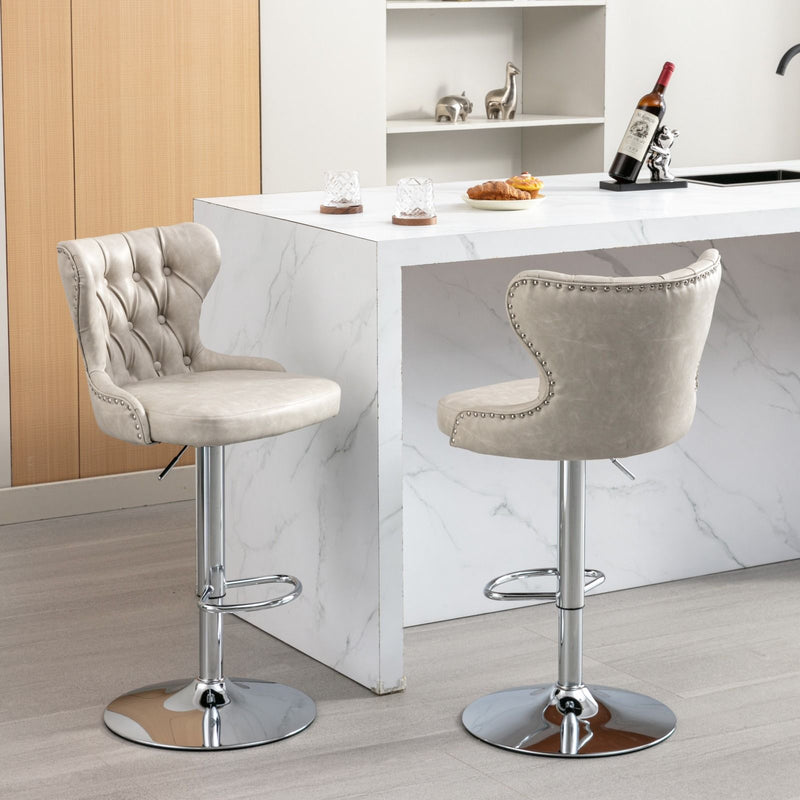 Swivel Barstools Adjusatble Seat Height From 25-33", Modern Upholstered Chrome Base Bar Stools With Backs Comfortable Tufted For Home Pub And Kitchen Island