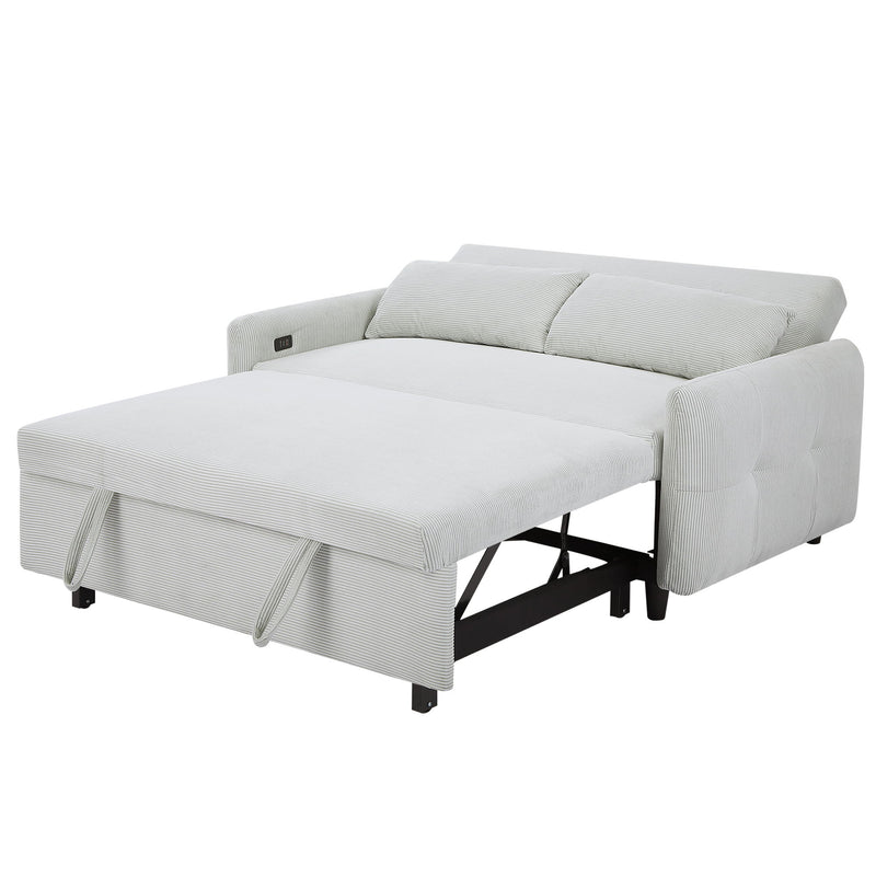 Pull-Out Sofa Bed Convertible Couch 2 Seat Loveseat Sofa Modern Sleeper Sofa With Two Throw Pillows And USB Ports For Living Room