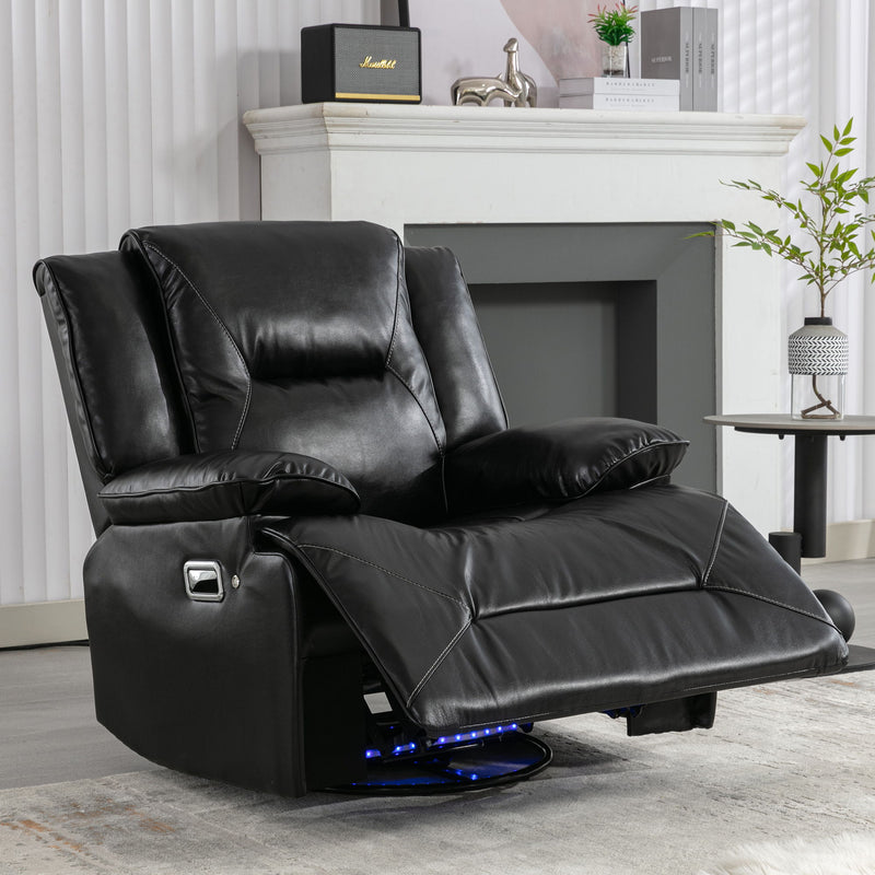 360° Swivel And Rocking Home Theater Recliner Manual Recliner Chair With A Led Light Strip For Living Room