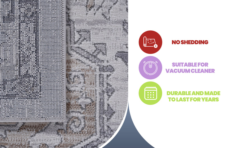 8' x 10' Oriental Non-Shedding Living Room Bedroom Dining Home Office Stylish And Stain Resistant Area Rug - Ivory / Beige