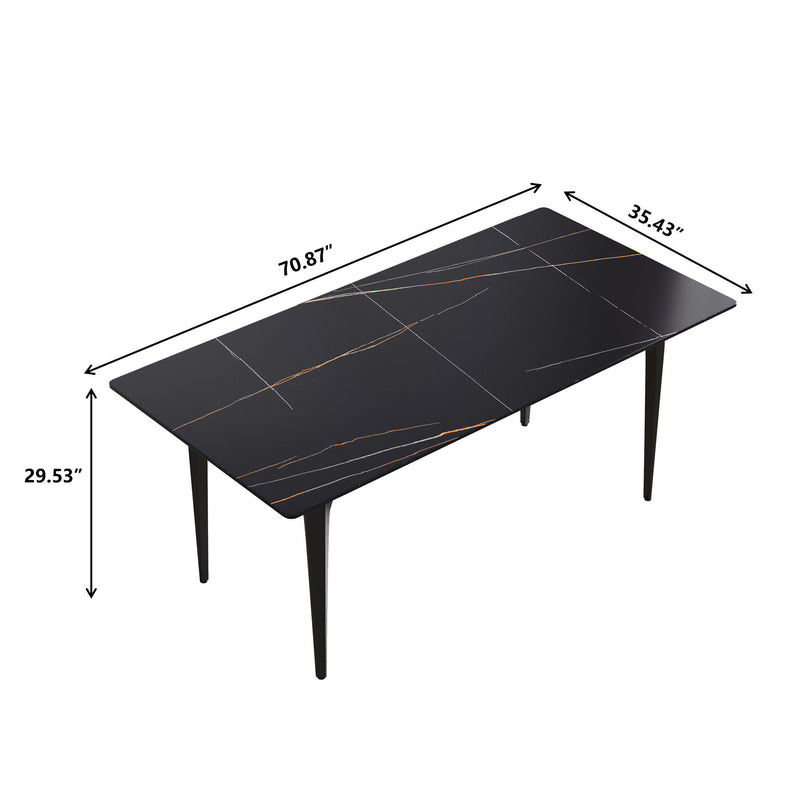 70.87" Modern Artificial Stone Black Straight Edge Black Metal Leg Dining Table - Black