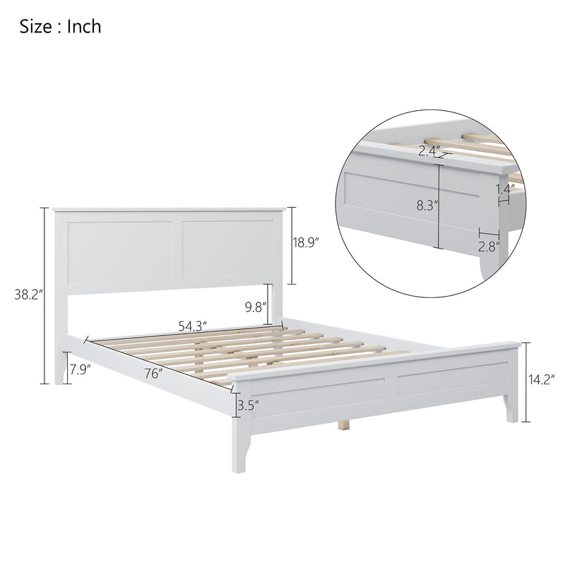 Solid Wood 3 Pieces Full Bedroom Sets - White