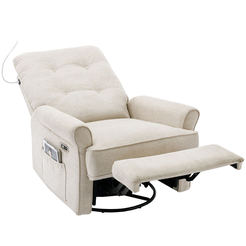 Reclining Chair 270 Degree Swivel Recliner Chairs With USB Port, Side Pocket And Touch Sensitive Lamp For Living Room, Bedroom - Cream