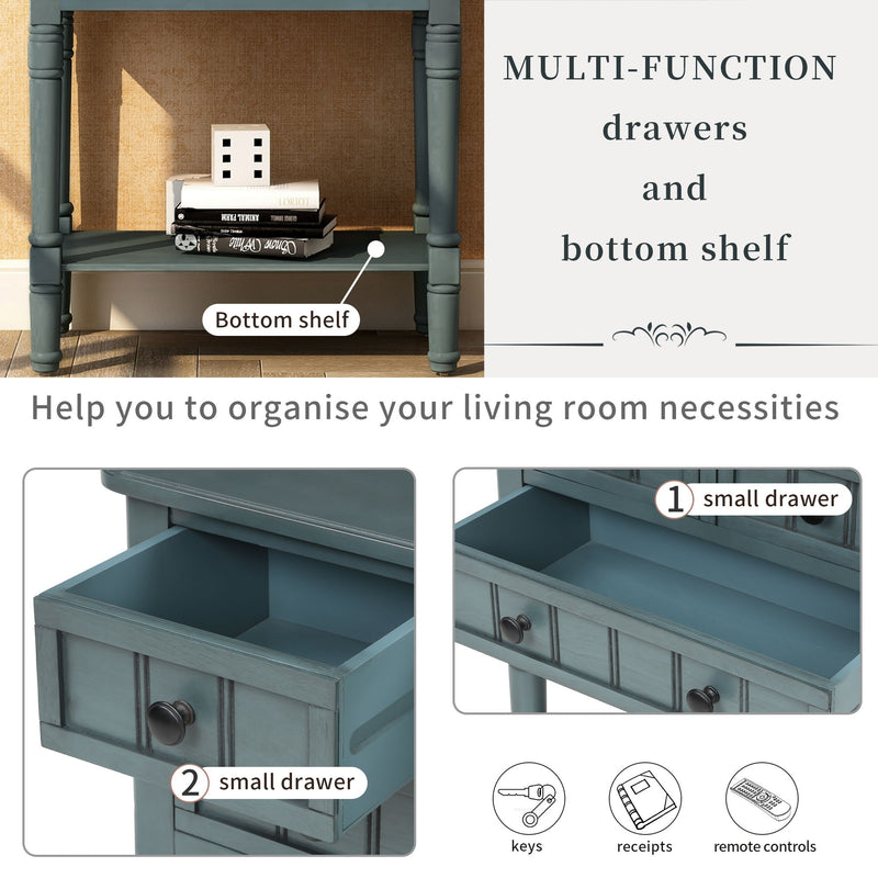 Narrow Console Table, Slim Sofa Table With Three Storage Drawers And Bottom Shelf