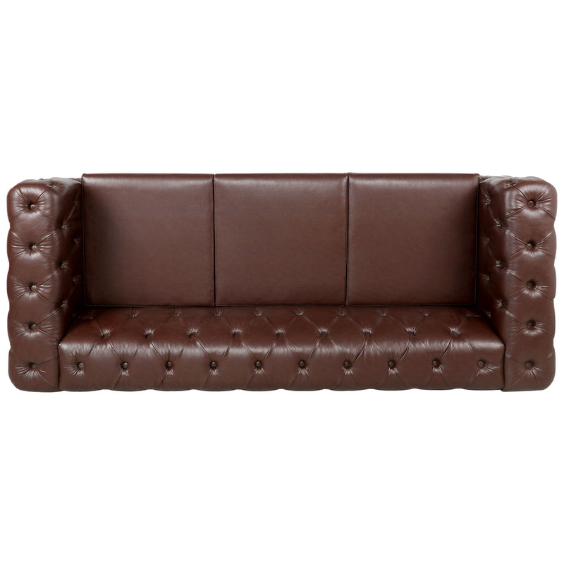 84.06" Width Traditional Square Arm Removable Cushion 3 Seater Sofa - Dark Brown