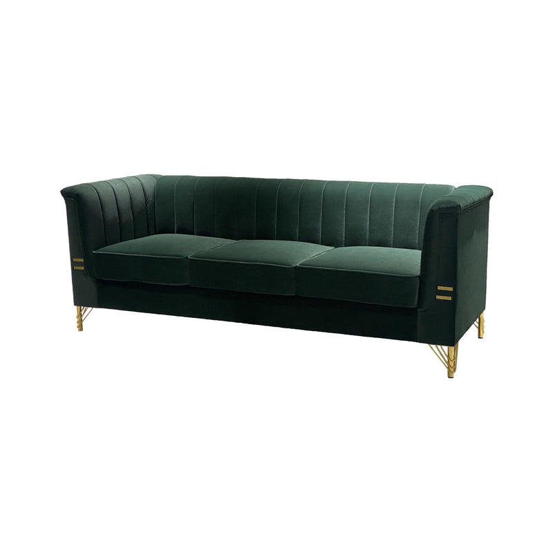 Fx-P82-Gr (Sofa) Velvet Sofa, Mid-Century Sofa Furniture Chesterfield Couch For Living Room - Green