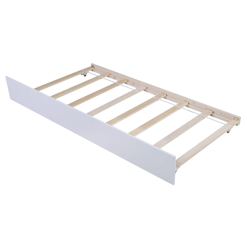 Twin Size Platform Bed With Trundle - White