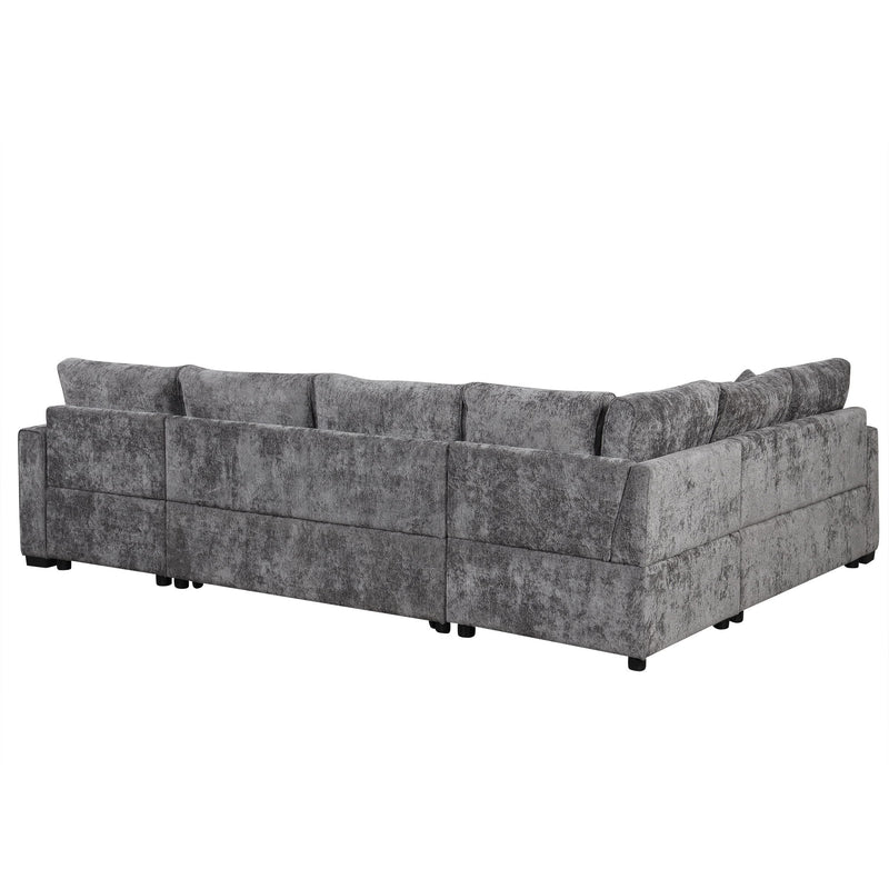 Sectional Sofa Pull-Out Sofa Bed Sleeper With A Storage Ottoman, Three Pillows And Charging Devices For Living Room