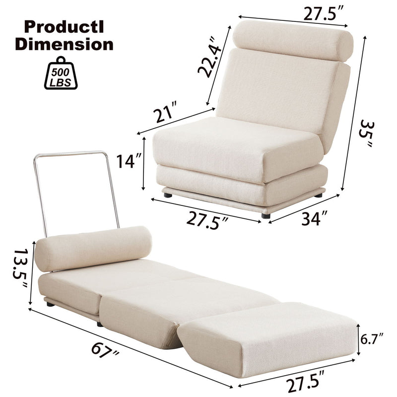 Single Sofa Chair Foldable Single Sofa Bed With Pillow, Portable Foldable Sofa Bed, Leisure Sofa Chair, Easy To Store, Made Of Breathable And Wearable Linen