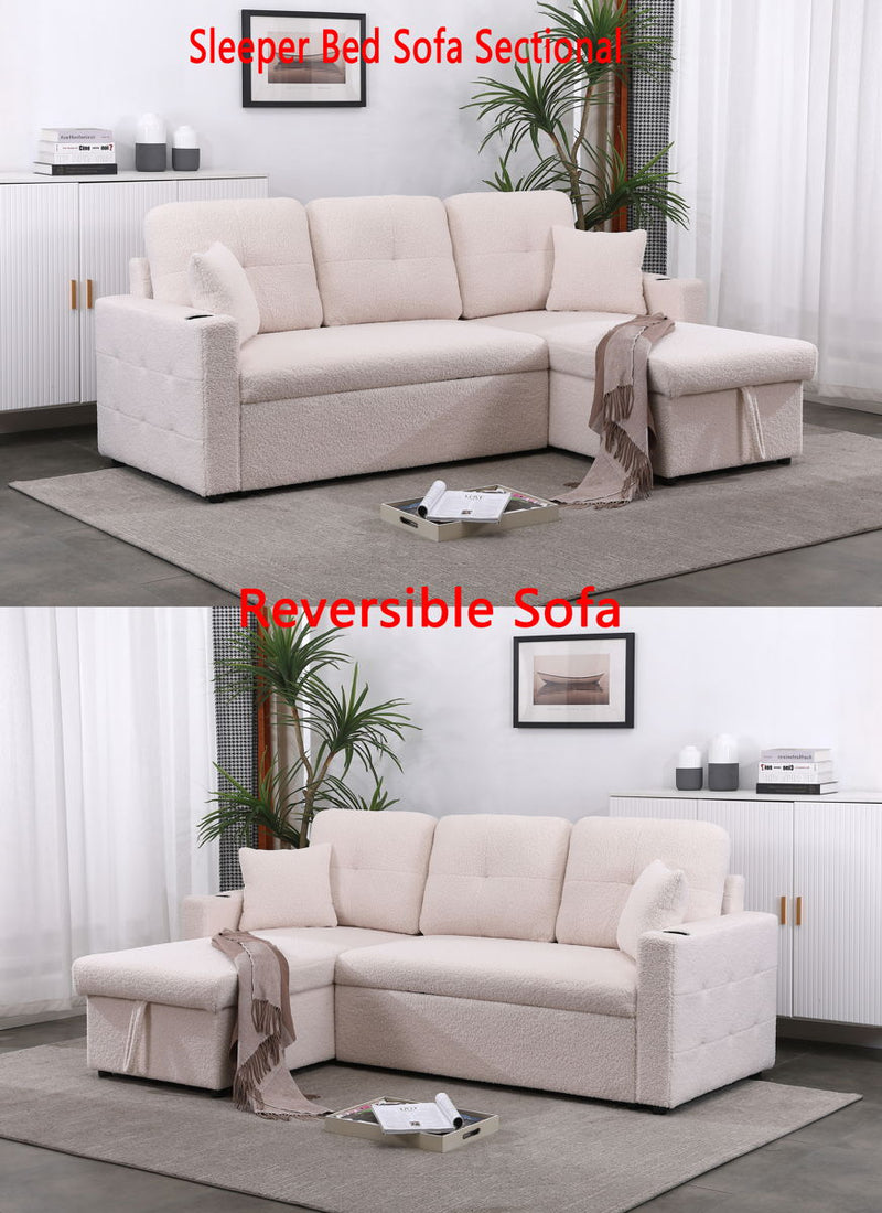 Lambswool - Pull Out Sleeper Sectional Sofa With Storage Chaise