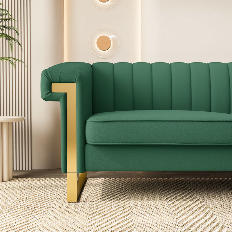 Fx-P81Pu-Gr Sofa Modern Sofa With Gold Accents, Sleek Channel-Tufted Upholstery, 3-Seat Couch For Living Room And Office Decor (Temu Suitable) - Retro Green