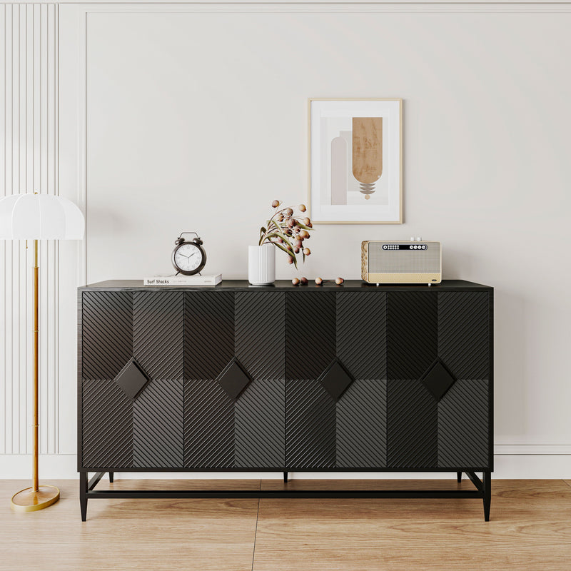 Accent Lacquered 4 Door Wooden Cabinet Sideboard Buffet Server Cabinet Storage Cabinet, For Living Room, Entryway, Hallway, Office, Kitchen And Dining Room - Matte Black