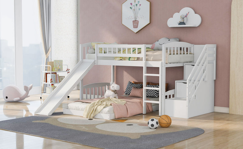 Twin Over Twin Stairway Bunk Bed With Two Drawers And Slide