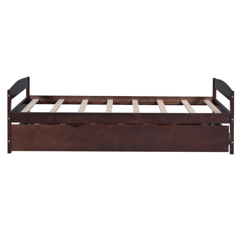 Twin Size Platform Bed with Twin Size Trundle, Espresso