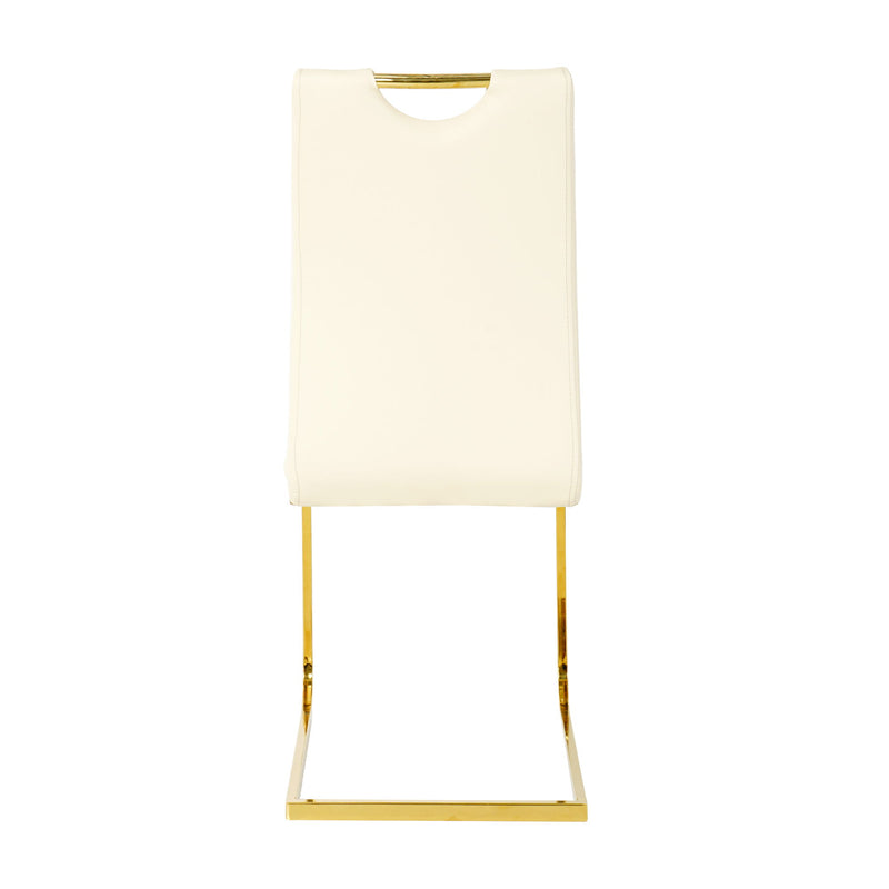 Modern Style Glass Dining Table With Elegant Transparent Design, Solid Support Base, Pale Yellow Dining Chair Set With Gold-Plated Legs, Suitable For Restaurant Kitchens