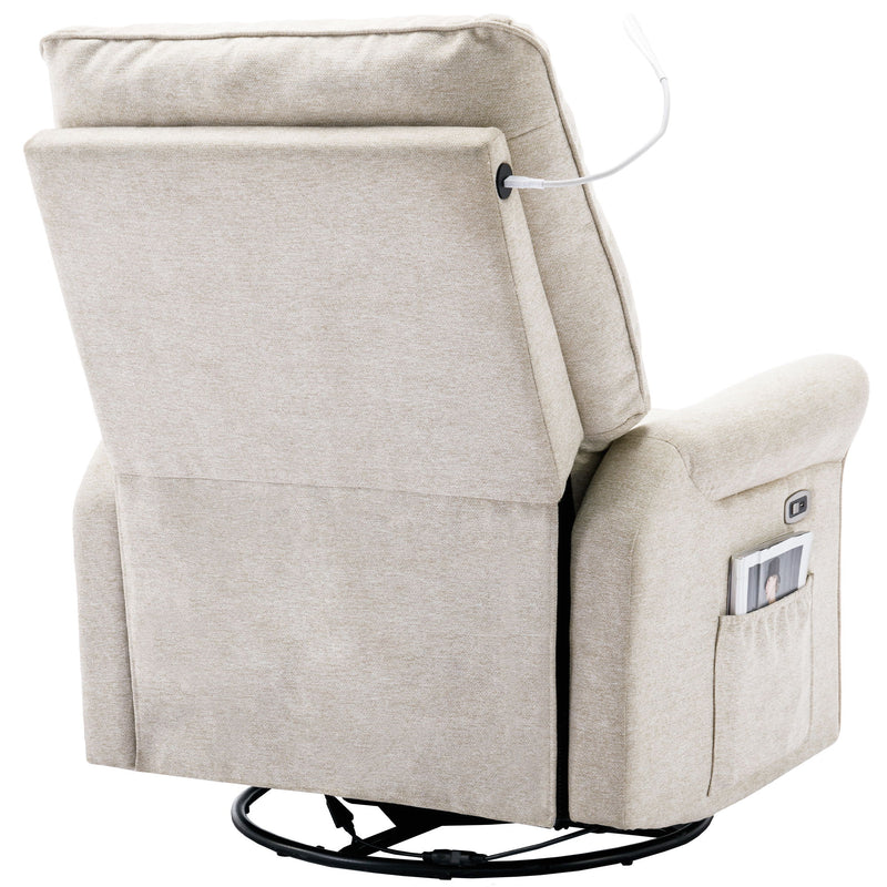 Reclining Chair 270 Degree Swivel Recliner Chairs With USB Port, Side Pocket And Touch Sensitive Lamp For Living Room, Bedroom - Cream