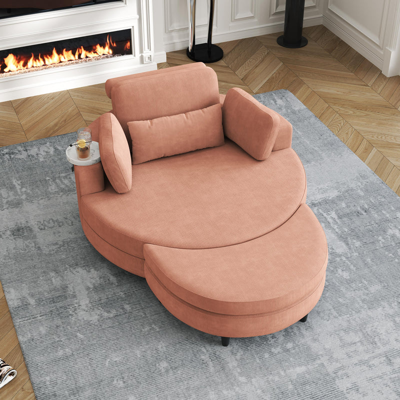 Corduroy Sofa With Two Throw Pillows And A Waist Pillow With An Extra Tray For Comfortable Seating In Small Apartment Bedrooms