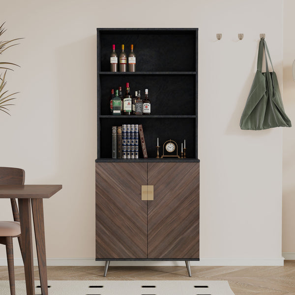 Accent Storage Cabinet With Doors, Bar Cabinet Buffet Cabinet With Storage For Living Room, Hallway, Kitchen - Brown / Light Gray