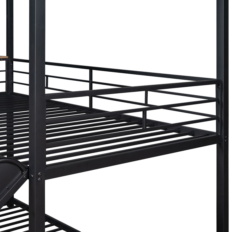 Twin Over Twin Metal Bunk Bed, Metal Housebed With Slide, Three Colors Available