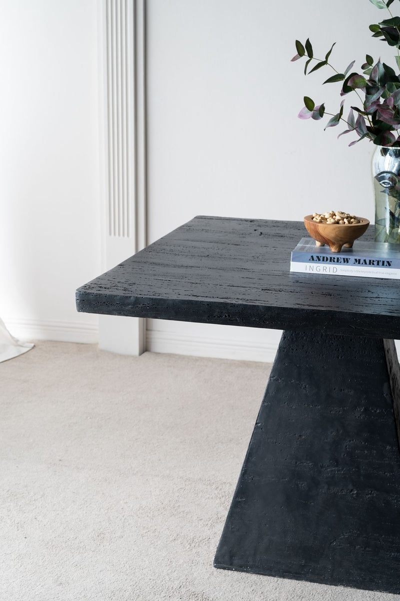 Square Dining Table With Pedestal Base - Black