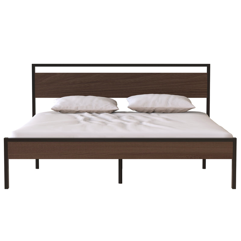 Ceres Metal Bed, Black with Walnut wood Headboard&Footboard, King