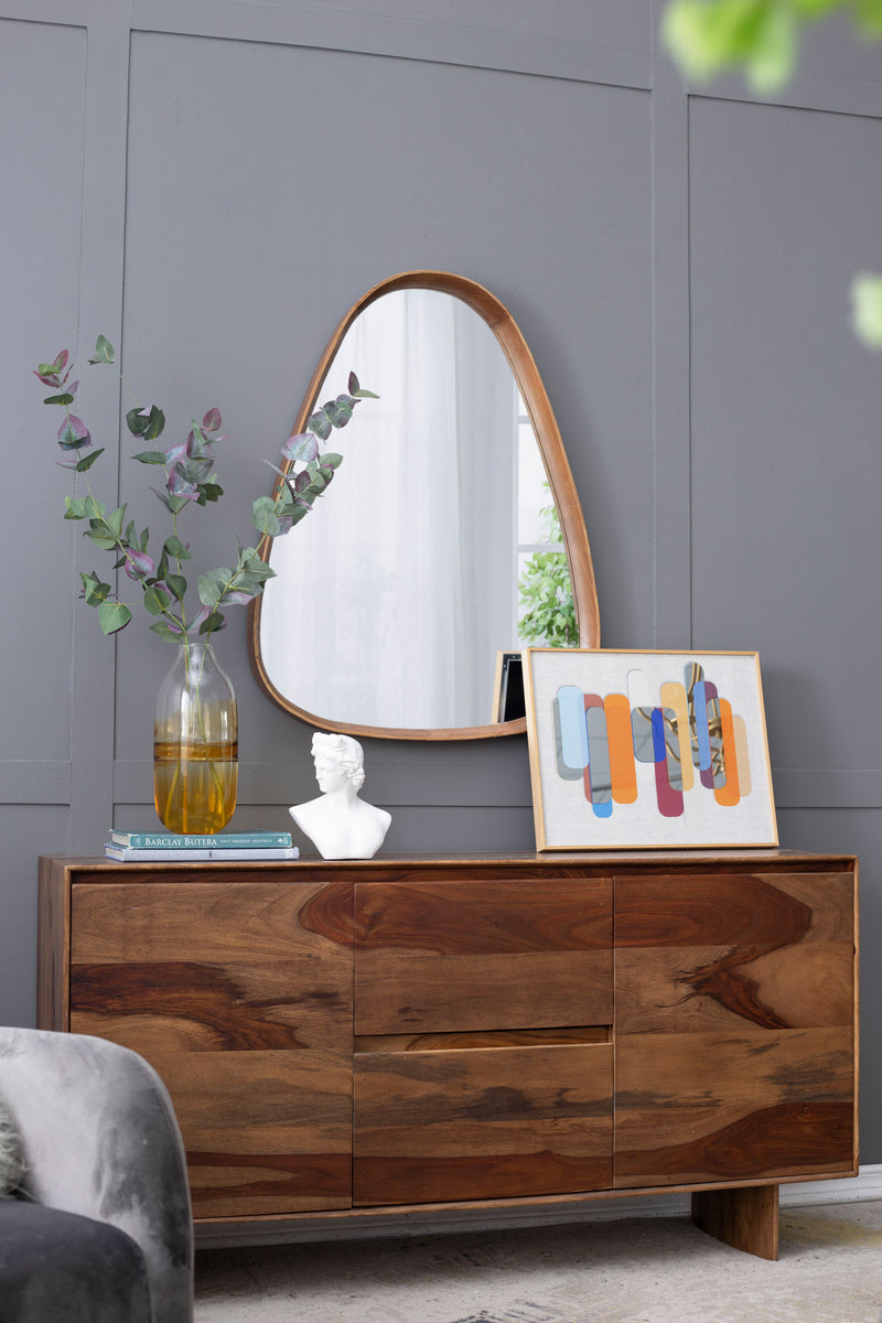 Irrgeular Mirror With Wood Frame, Wall Mirror For Living Room Bathroom Entryway - Brown