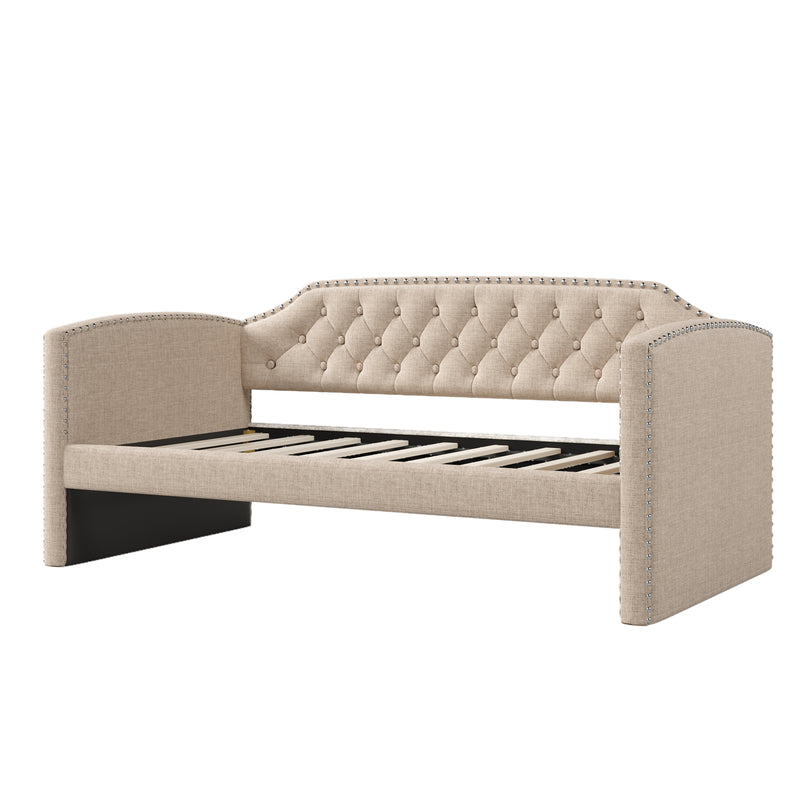 Twin Size Upholstered Daybed with Drawers for Guest Room, Small Bedroom, Study Room, Beige