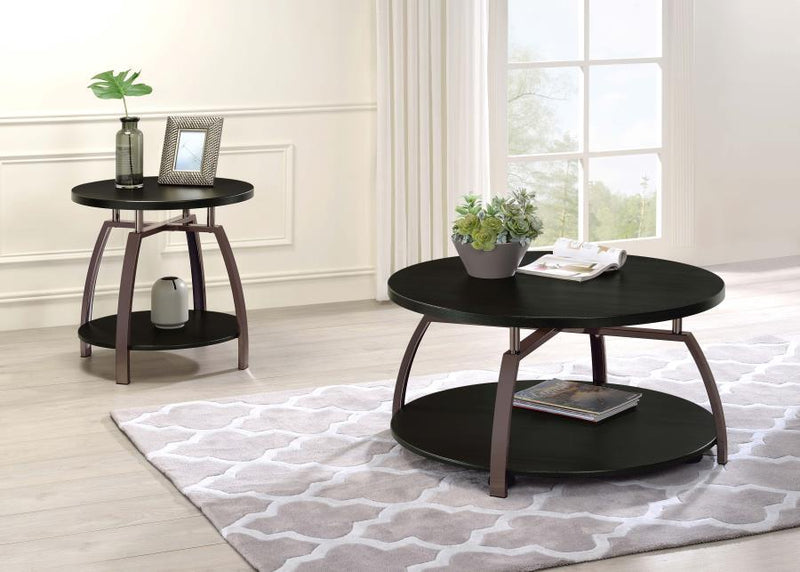 Dacre - Round Coffee Table - Dark Gray And Black Nickel