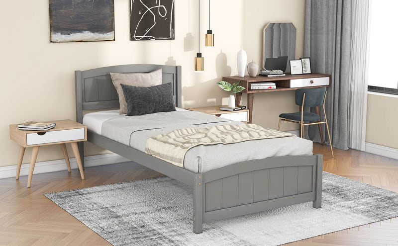 Twin Platform Bed With Headboard, Footboard And Wood Slat Support - Gray