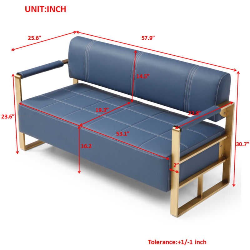 Modern Upholstery Accent Loveseat Sofa For Living Room 2 Seater With Golden Metal Arms