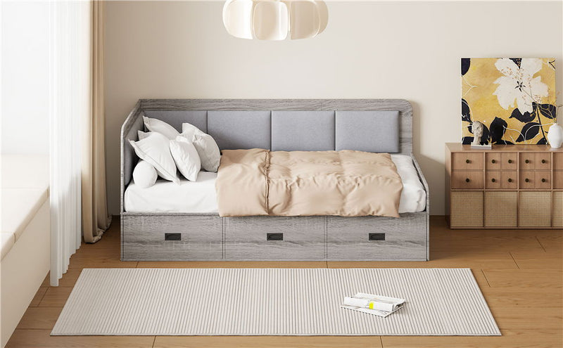 Twin Size Daybed With Three Drawers And Three Storage Compartments - Gray