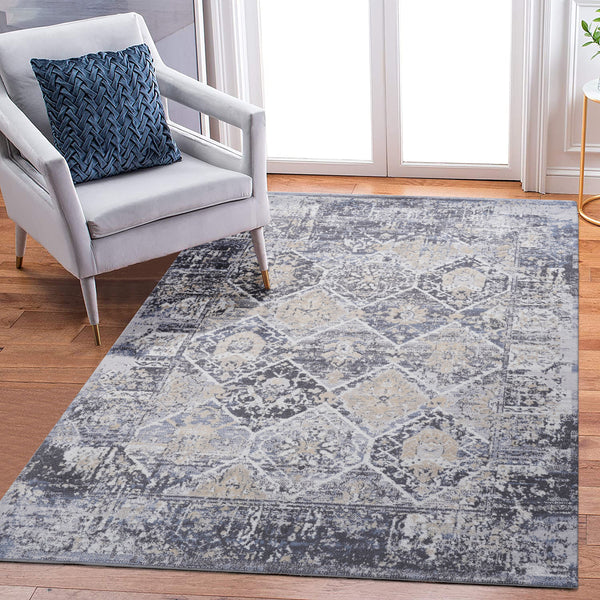 6' x 9' Traditional Non-Shedding Living Room Bedroom Dining Home Office Stylish And Stain Resistant Area Rug - Gray / Blue